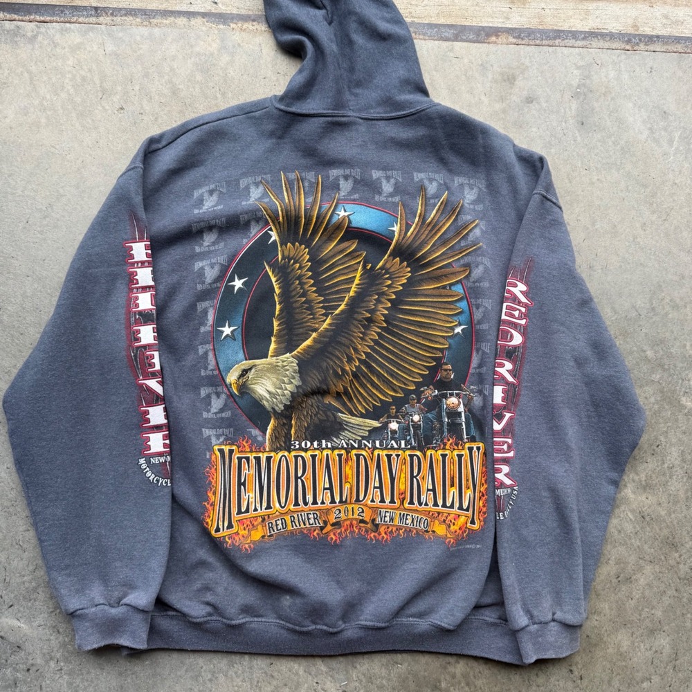 Y2K Mens XL 2012 Memorial Day Rally Red River NM Biker Zip Hoodie Gray